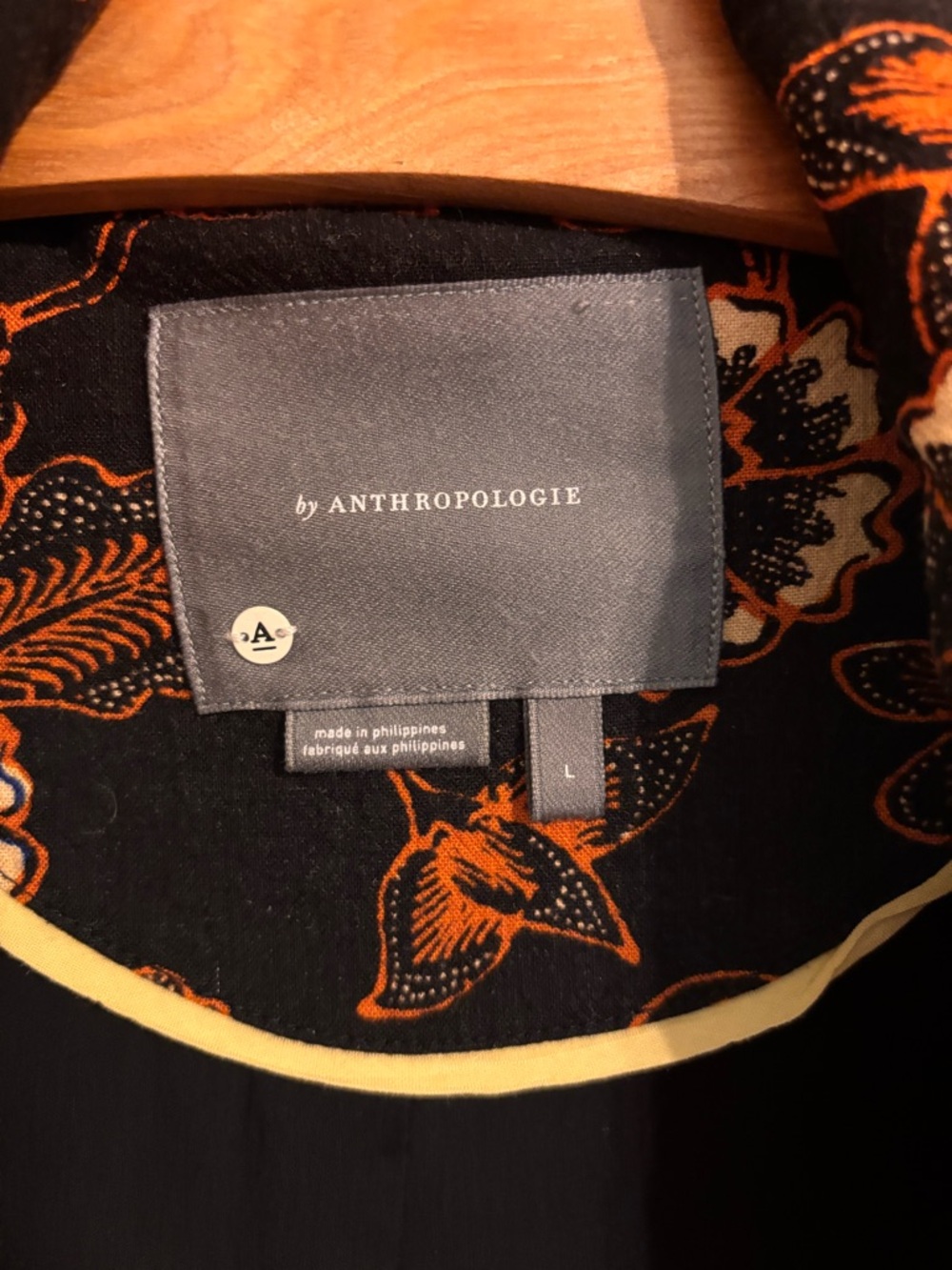 Anthropologie Black Floral Duster Coat with Orange & Blue Accents - Picture 5 of 13